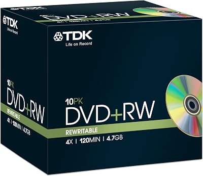 TDK DVD+RW Recordable Discs 4x Speed 4.7GB 120min Rewritable Pack of 10