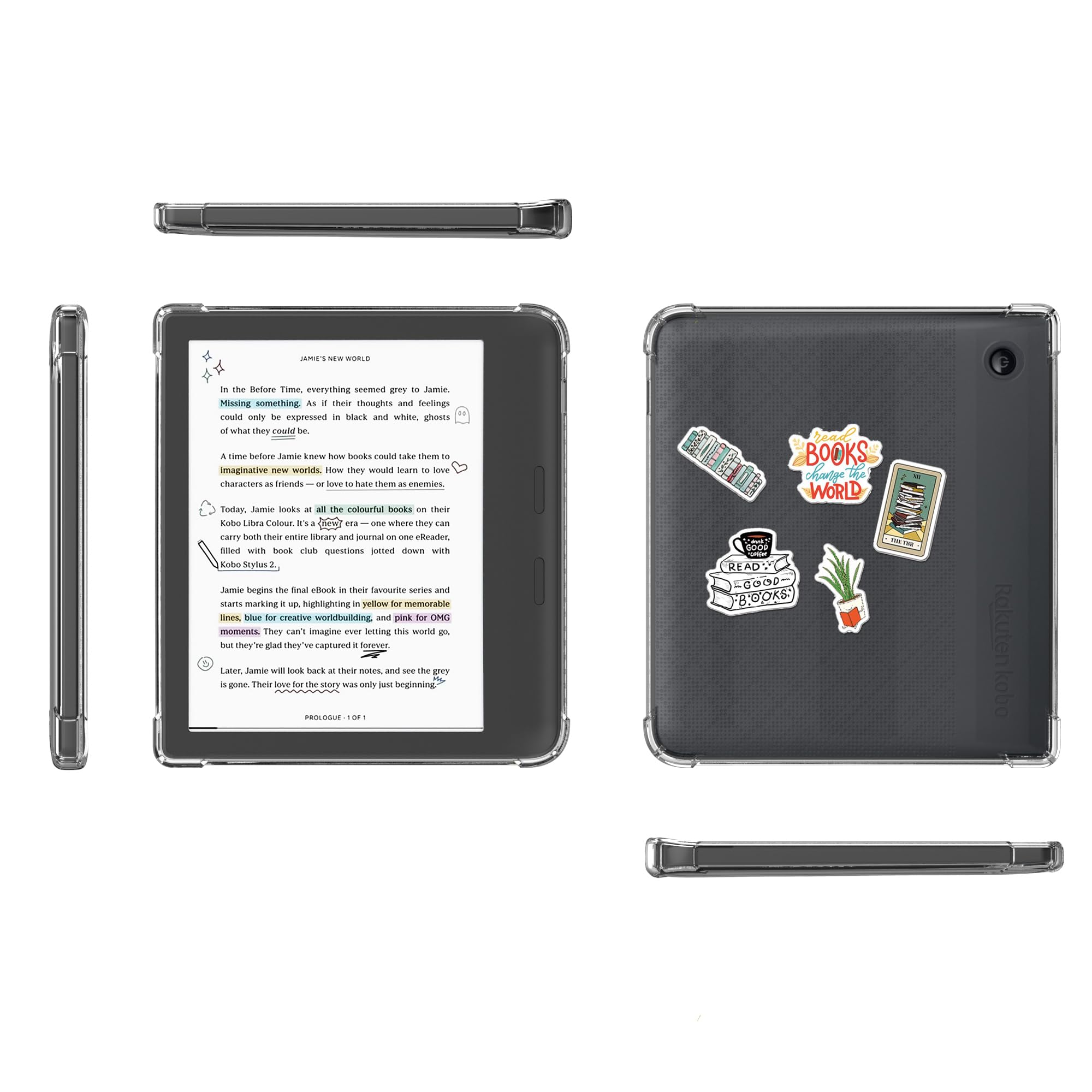 Clear Case for 7 inch Kobo Libra Colour/Kobo Libra 2 eReader/2in 1 Case with 50 Stickers,Lightweight and Scratch-Proof Silicone Back Cover