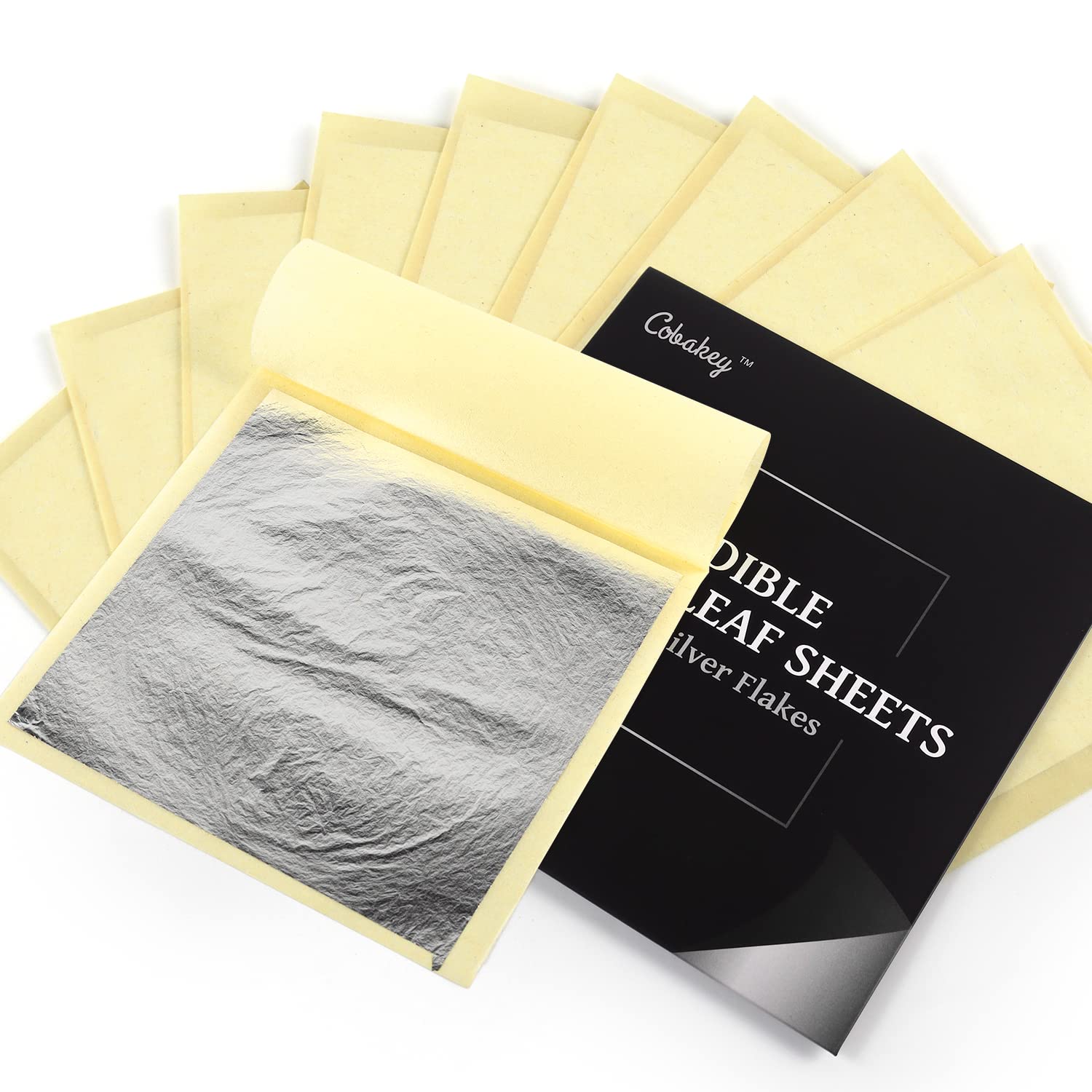 10 Pcs 4.33 X 4.33 Inch Edible Silver Leaf Sheets for Cooking, Dessert, Chocolate, Macaroon, Cake Decoration, Coffee, Cocktail