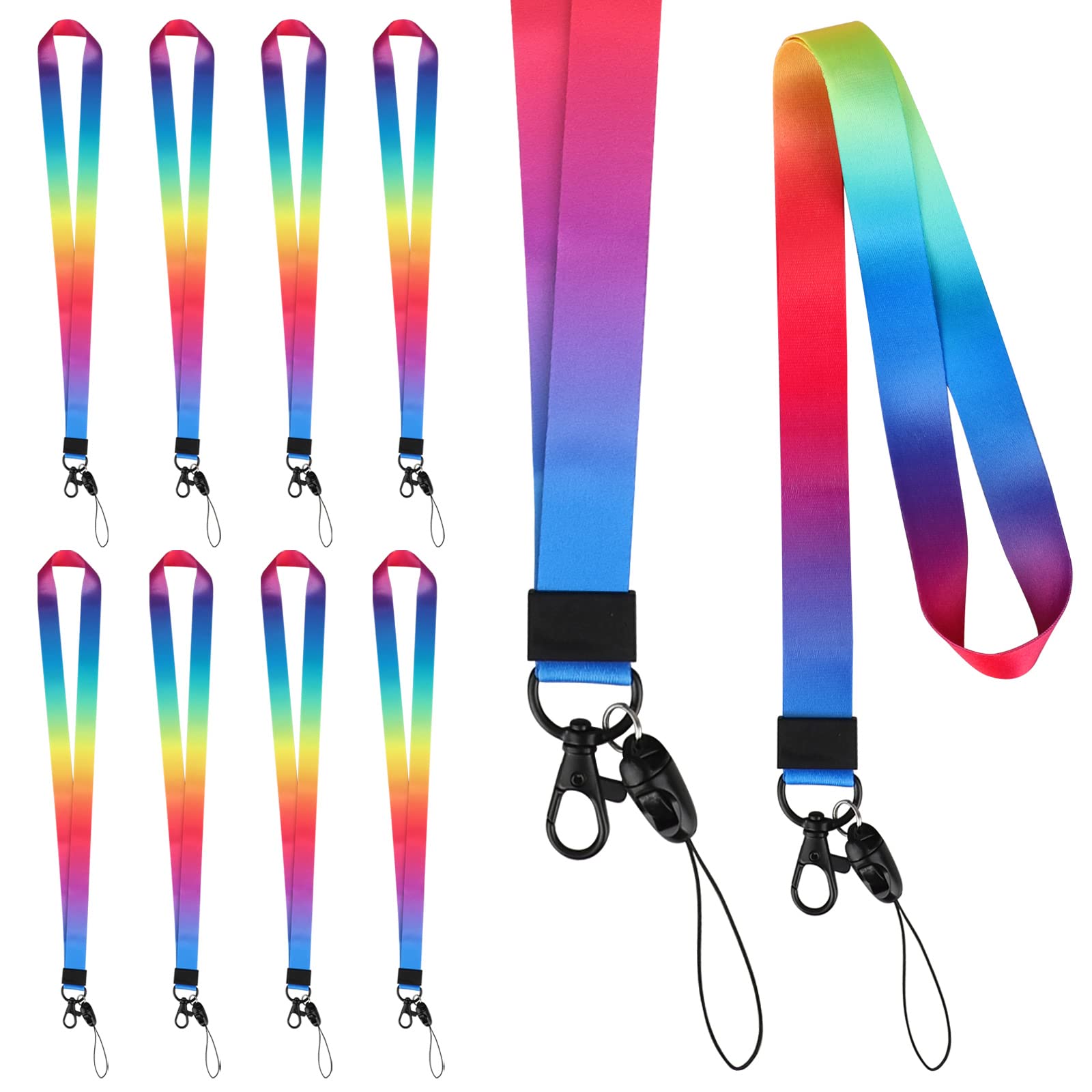 Rainbow Office Lanyard, 10Pcs Nylon Neck Lanyard Strap, Badge Holder Neck Strap Colourful Neck Strap Keychain, Detachable Lanyard for ID Card Badge Holders, Keys, Whistles, Phone, Name Tag Ticket