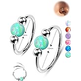 Jewseen 2PCS 316L Surgical Steel Nose Rings Hoop 18g 20g Opal Nose Rings for Women Septum Rings 8mm/10mm Nose Piercing Jewelry Cartilage Earring