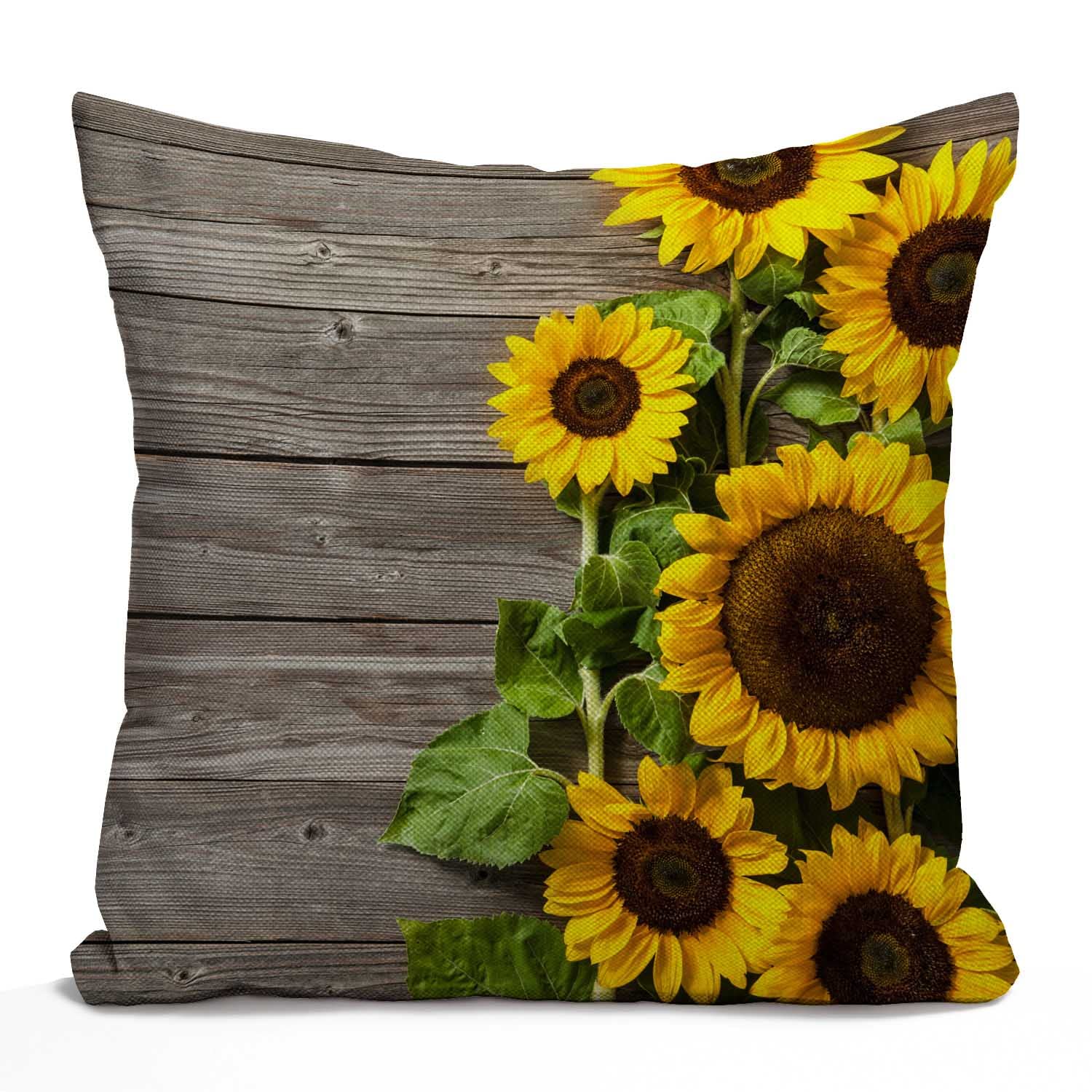 Tomda Sunflower on The Wooden Burlap Cushion Cover Throw Pillow Case Couch Sofa Decorative Square 45x45cm 18x18 Inch