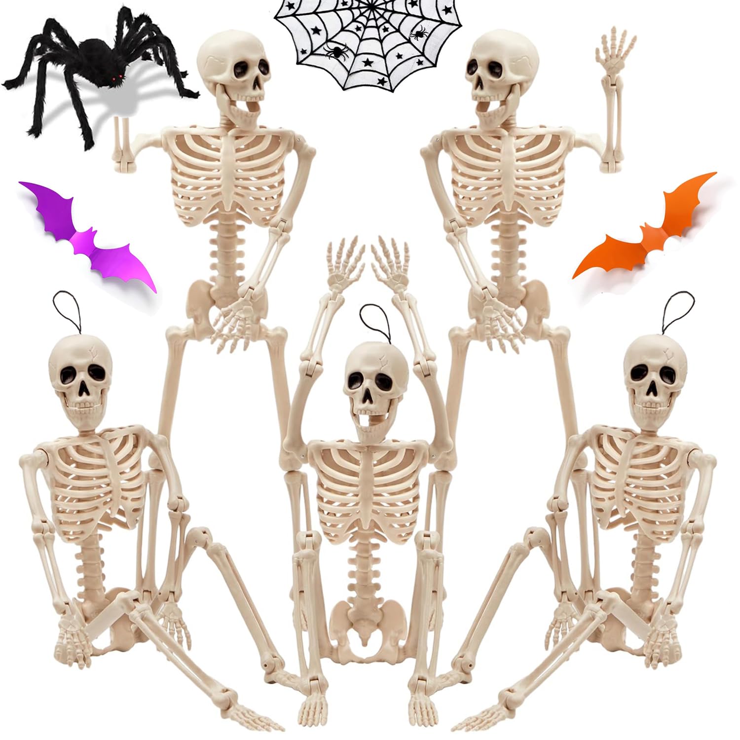 Photo 1 of ?5PCS 16 Inch Height? Halloween Decorations Outdoor Indoor Halloween Skeleton Spooky Posable Skeletons Toy Small Skeletons Hanging Decor Movable Joints Decor Graveyard Haunted Party Accessories