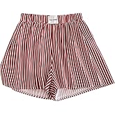 RoseSeek Women's Striped Boxer Shorts Letter Patched Wide Leg Lounge Pajama Shorts Casual Pj Bottoms