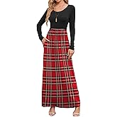 DEARCASE Women's Maxi Dress Long Sleeve Crewneck Loose Plain Casual Empire Waist Fall Party Long Dresses with Pockets