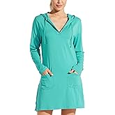 Willit Women's Long Sleeve Cotton Swim Cover Up UPF 50+ SPF Dress Hooded with Pockets Sun Protection Beach Coverup