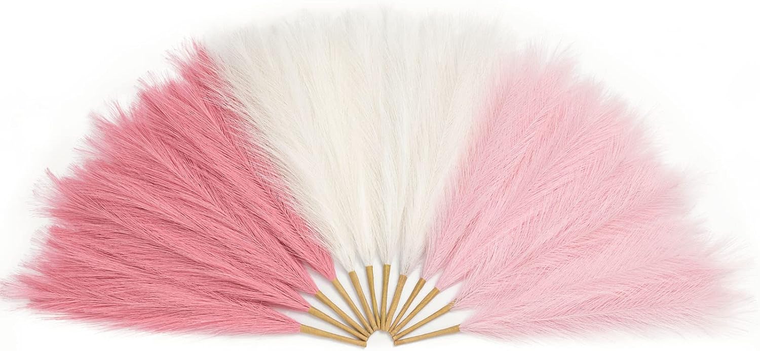 Dried & Preserved Flora - Serwalin Pampas Grass Pink 12pcs 17.7 Inch, Faux Pampas Grass Pink Pampas Decor, Artificial Pampas Grass Short Blush Wedding Decoration, Table Centerpieces Pink Party Decor Mothers Day