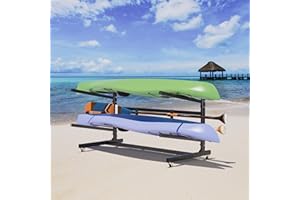 GangMei Kayak Storage Rack, Widen & Lengthen Freestanding Kayak Stand with Wheels, Heavy Duty Kayak Holder, Adjustable Canoes and Surfboards Bracket for Outdoor Indoor Storage, Assembly Required