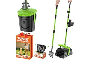 Pupzle Dog Pooper Scooper with Bag Attachment, 40" Long Handle Pooper Scooper for Large Dogs, Dog Poop Scoop for Yard, Large Capacity Swivel Bin and Rake, Lavender Scented Bags (Green)