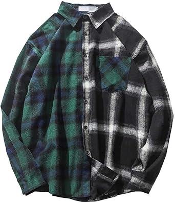 Lifehe Men S Women Hip Hop Patchwork Button Down Long Sleeve Plaid Shirts Streetwear Oversized At Amazon Men S Clothing Store