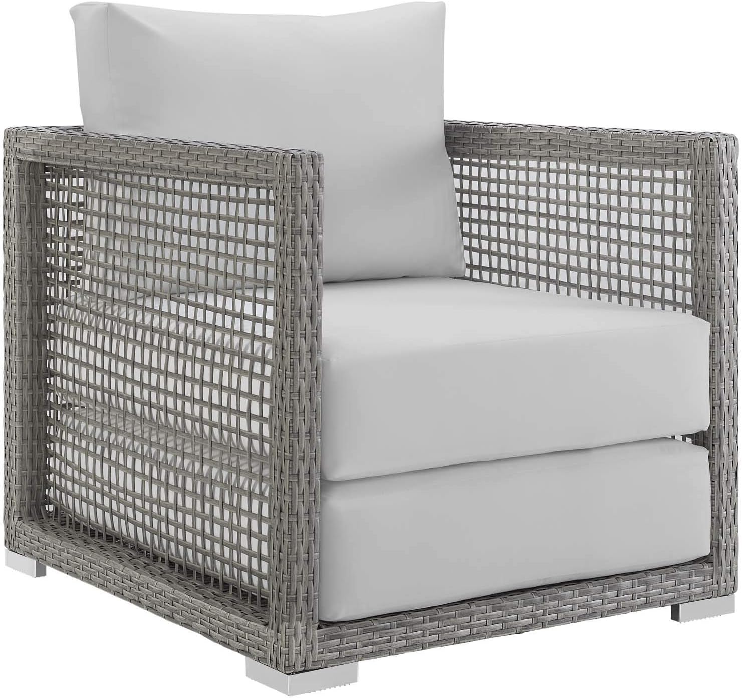 Modway Aura Wicker Rattan Outdoor Patio Dining Arm Chair with Cushion in Gray Navy : Garden & Outdoor