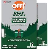 OFF! Deep Woods Insect Repellent Towelettes Mosquito and Tick Protection Wipes 12 Count (Pack of 2)
