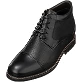 CALTO Men's Invisible Height Increasing Elevator Shoes - Black Leather Lace-up Cap-toe Boots with Inner Faux Fur - 3.2 Inches Taller - Y41088 - Size 7 D(M) US