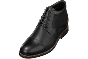 CALTO Men's Invisible Height Increasing Elevator Shoes - Black Leather Lace-up Cap-toe Boots with Inner Faux Fur - 3.2 Inches Taller - Y41088 - Size 11 D(M) US