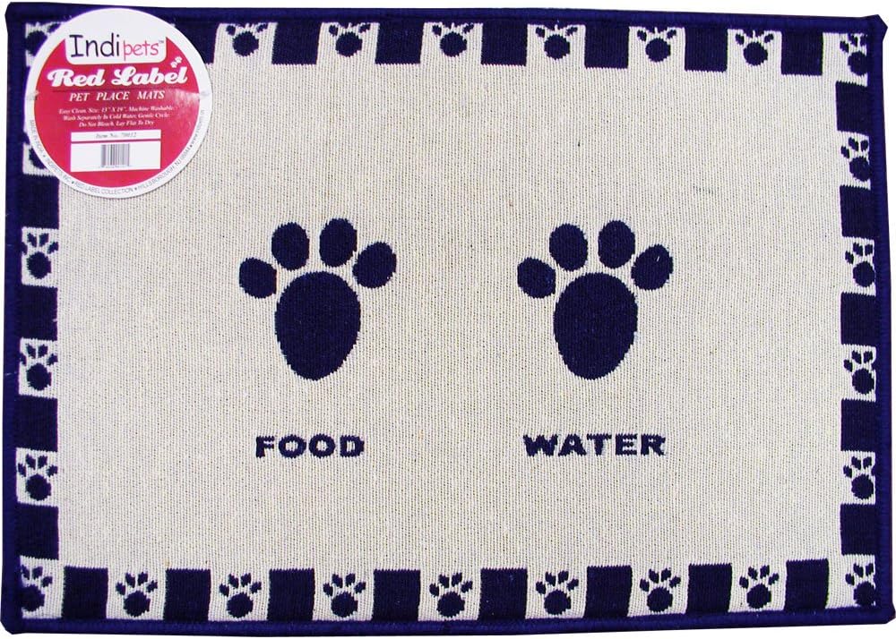 IndiPets Dog Puppy Cat Food & Water Bowl Place Mat Rug Non-Skid Backing 13 x 19"