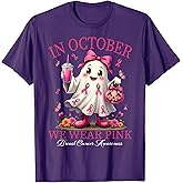 in October We Wear Pink Ghost Breast Cancer Awareness T-Shirt