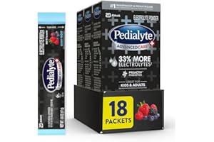 Pedialyte AdvancedCare Plus Electrolyte Powder, Has 33% More Electrolytes and PreActiv Prebiotics, Berry Frost, 18 Powder Packets