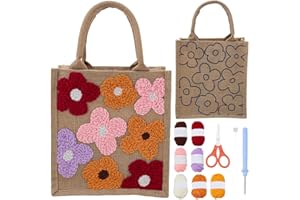 ORIGACH DIY Punch Needle Kit Tote Bag Kit for Beginners with Flower Pattern, Floral Embroidery Bag Set with Punch Needle, Thr