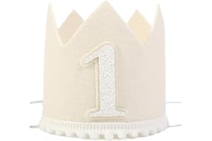 HGFC Boho First Birthday Crown Hat - Natural Decorations, Milky White Cake Smash Photo Prop