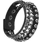 Ajcotahm 1 PCS Punk Bracelets, Emo Spike Bracelets Rock Studded Bracelet Leather Snap Button Metal Wristband Cuff Wrap Bangle Adjustable for Men Women Rocker Outfits Accessories