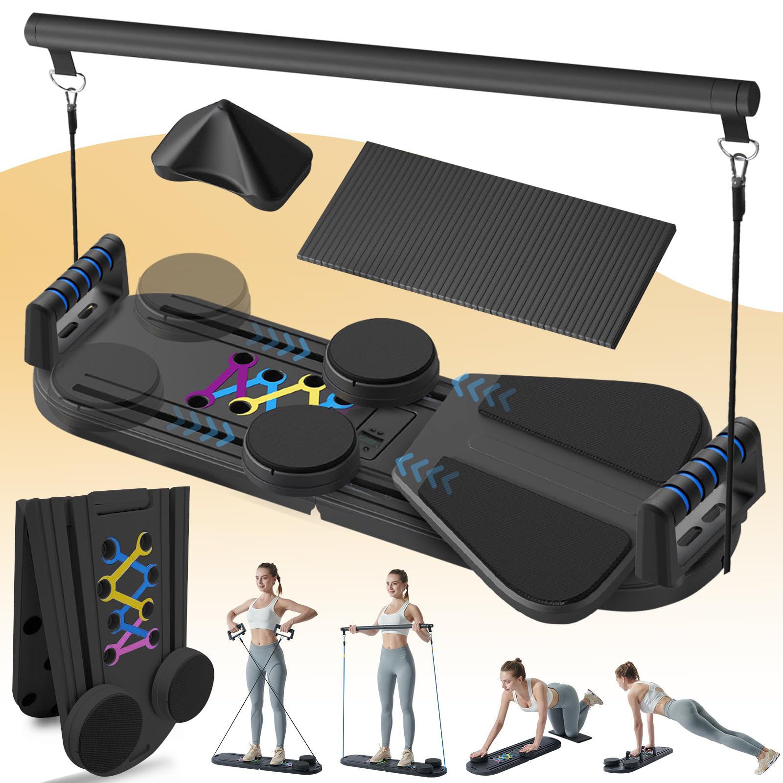 Photo 1 of HosculAB Pilates Board - Pilates Reformer Set, 7 in 1 Pilates Boards for Home Workout, Portable and Foldable Pilates Reformers Machine, Multifunctional Pilates Board for Women (Black)