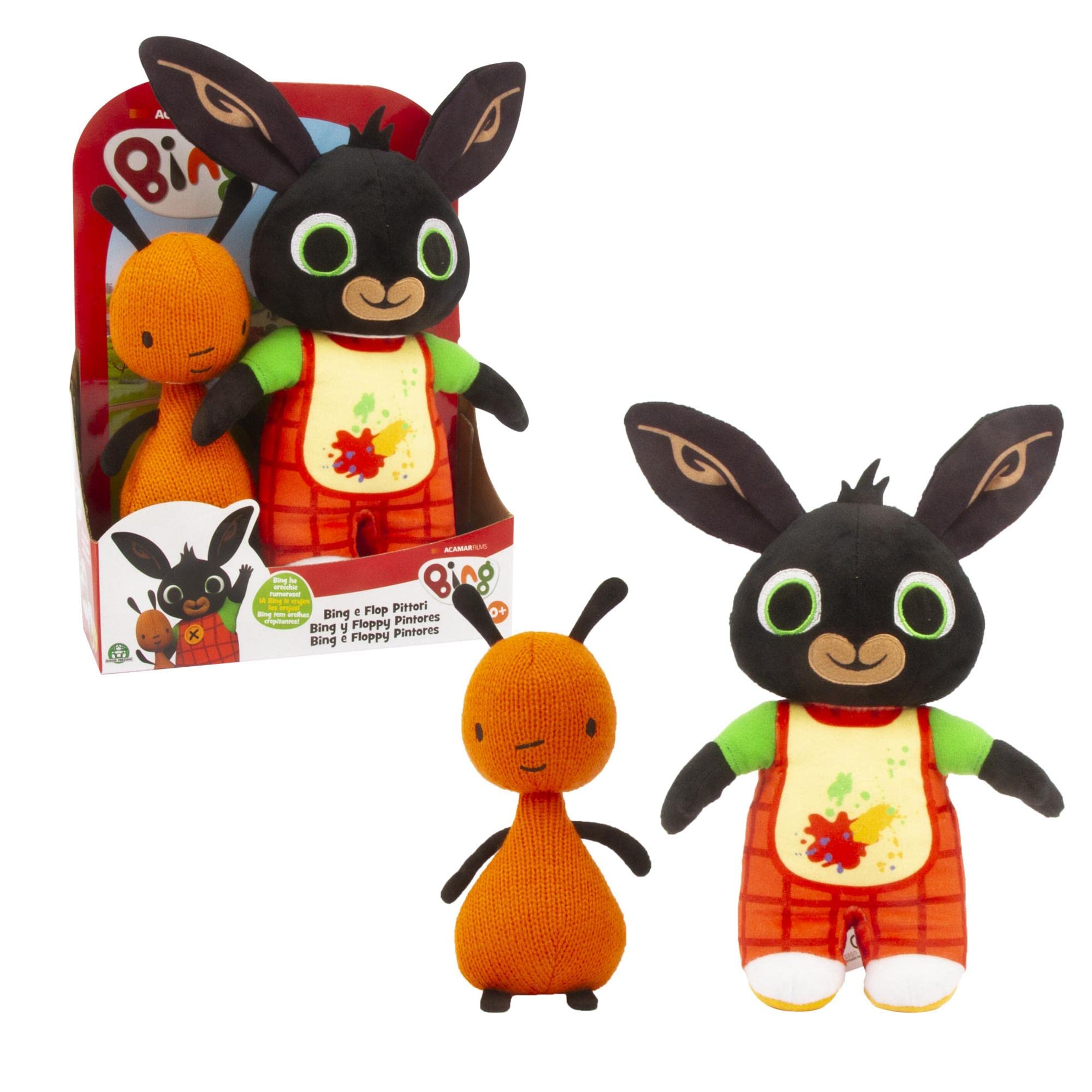 Giochi Preziosi Bing BNG46000 Bing Couple Plush Toy with Colouring Apron and Loud Ears and Flop Soft Hugging Cuddle Soft Toy for Children from 0 Months