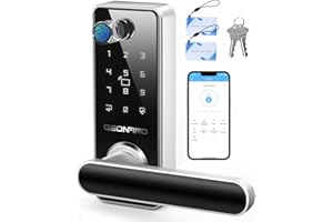 GEONFINO Smart Door Lock Sliver Front Door Lock with Keypad 6-in-1 Keyless Entry Door Lock with Handle Biometric Fingerprint Door Lock with Bluetooth, App WiFi Electronic Door Locks for Front Door, Home