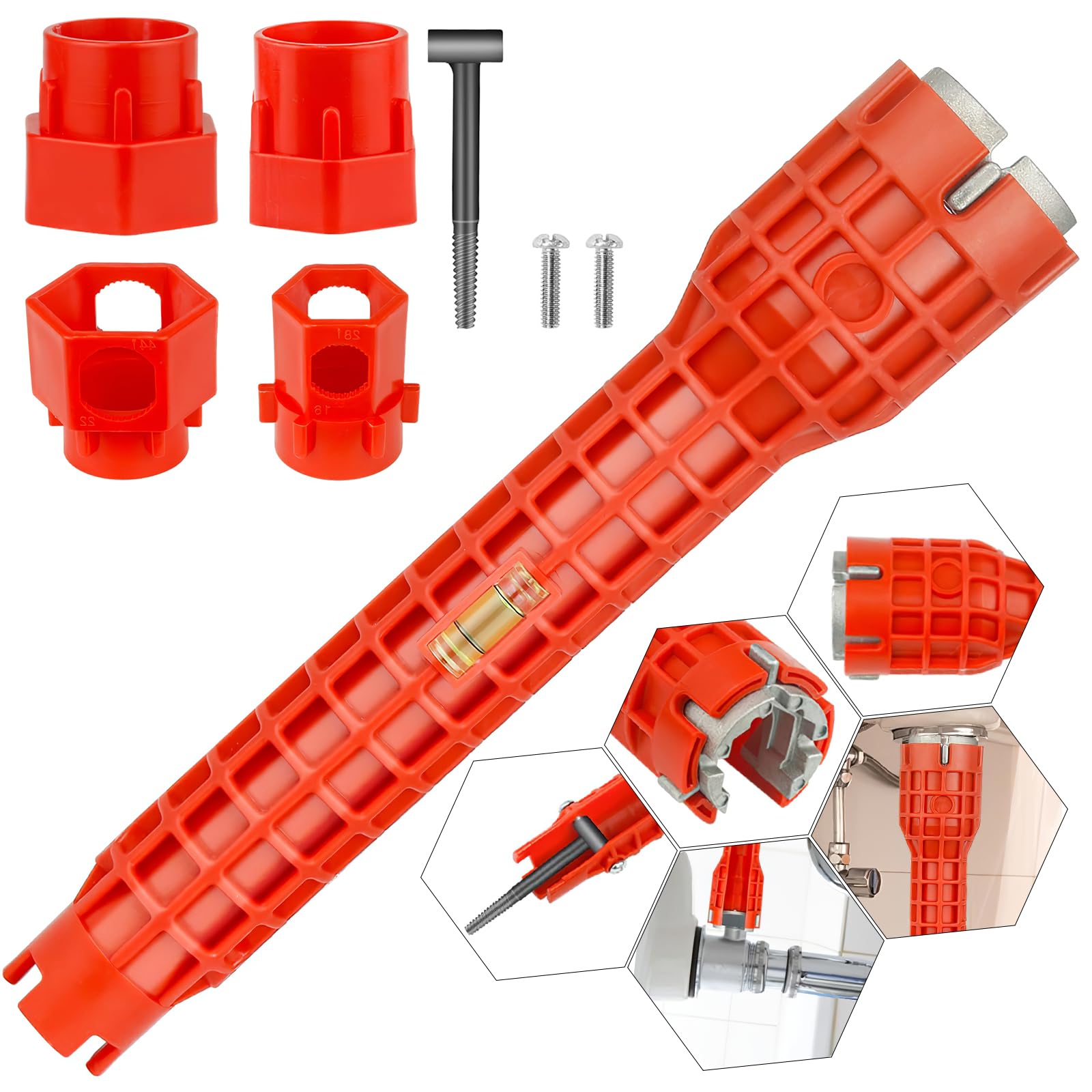 JORETLE 14-in-1 Faucet Wrench Tool, Multifunctional Water Pipe Wrench with Comfortable Grip, Plumbers Wrench Tool for Tight Spaces,Tap Spanner for Kitchen/Sink/Bathroom/Toilets(One Way)