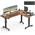 VASAGLE L Shaped Electric Standing Desk, 63 x 47.2 Inches, Height Adjustable Corner Desk with Power Outlets, 2 Memory Buttons, Easy to Assemble, for Home Office, Rustic Brown ULSD242K01