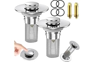 2Pack Bathroom Sink Drain Strainer, Sink Drain Stopper Pop Up Sink Drain Filter, with Removable Stainless Steel Filter Basket
