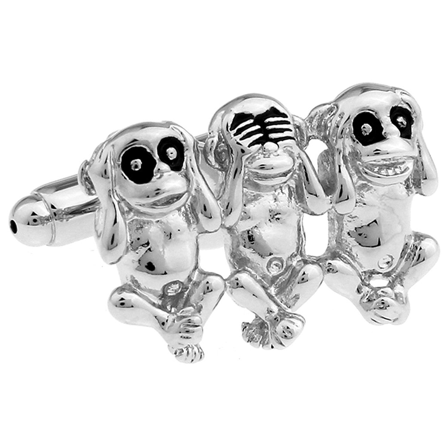 Hear No Evil See No Evil Hear No Evil Monkey Cufflinks Cuff Links (Silver Black)
