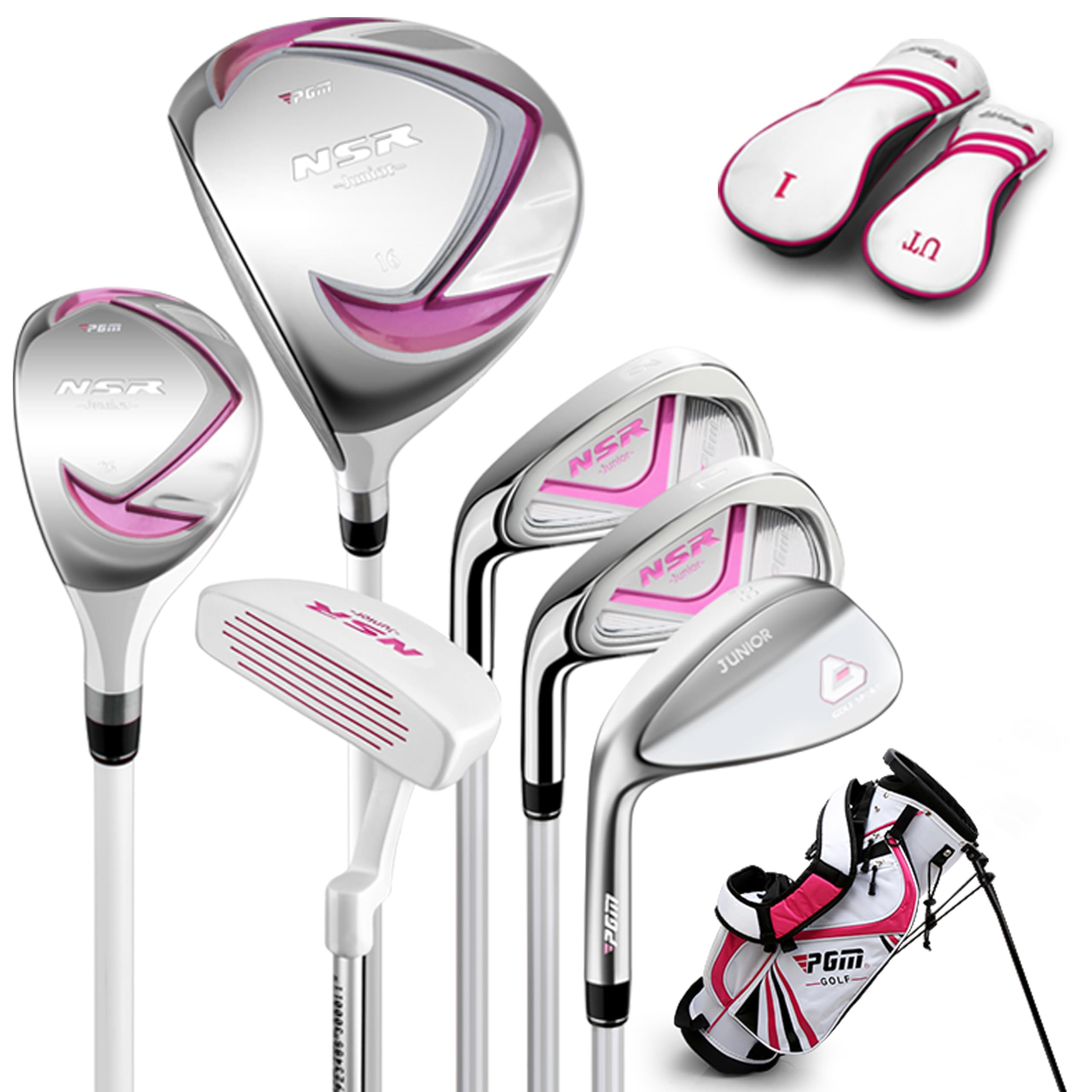 Photo 1 of PGM Left Handed Golf Club Set - Junior Complete Golf Club Set for Kids Children - Driver(#1), Hybrid, Iron(#7,#9,#S), Putter, Golf Stand Bag