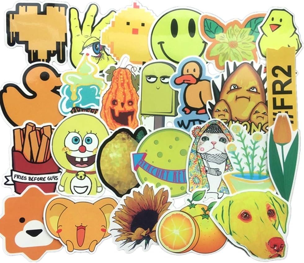 Homyu Stickers Pack 70-Pcs Decals of Yellow Cartoon for Laptops Cars Motorcycle Portable Luggages Ipad Waterproof Sunlight-Proof