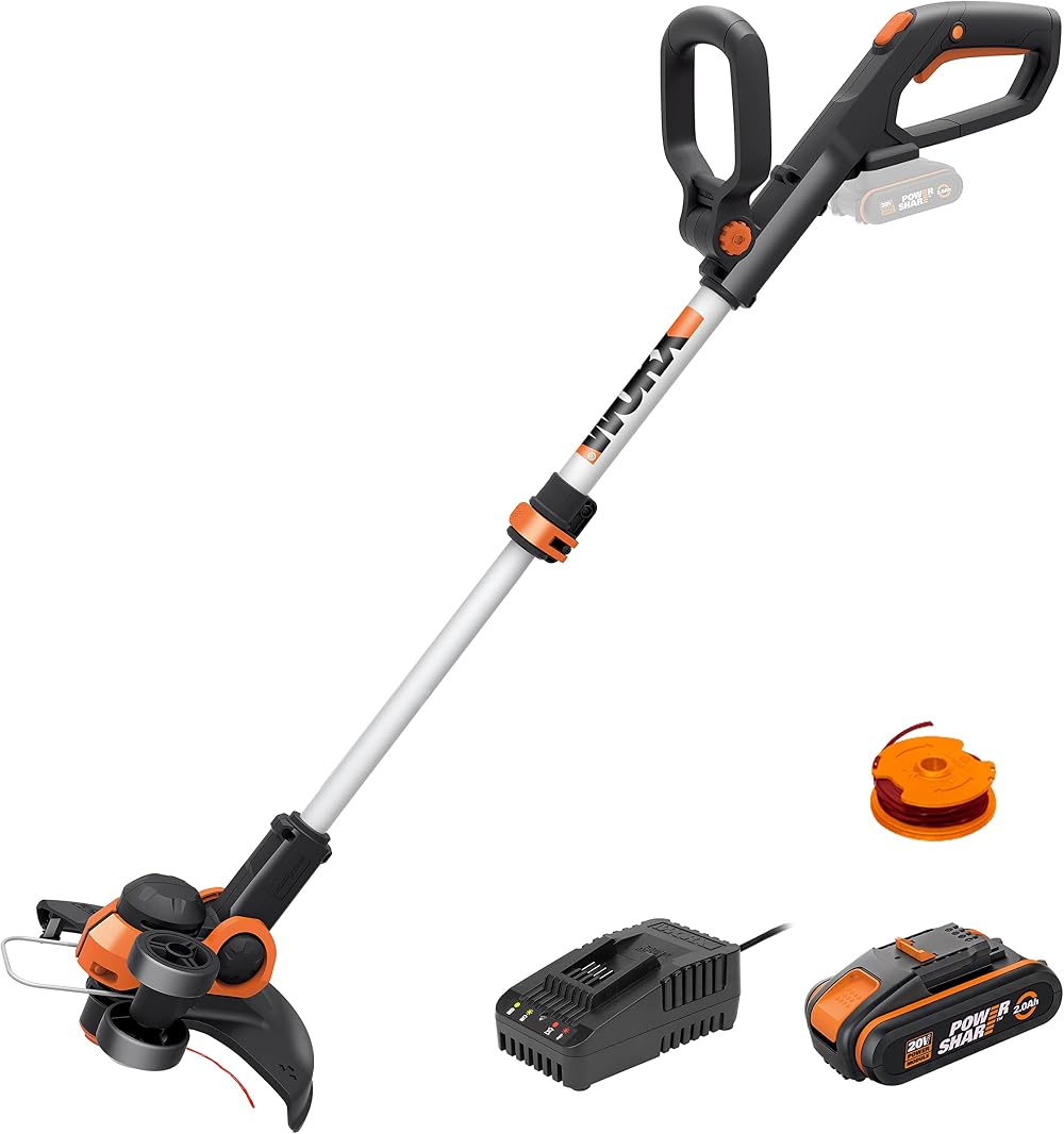 WORX 20V WG163E.2 Cordless Grass Trimmer Edger with 2.0Ah Battery Fast Charger