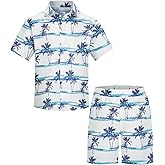 Yoimira Boys Hawaiian Shirt and Short Set Beach Shirts for Kids Printed Casual Outfit 2 Piece with Pocket 7-14 Years