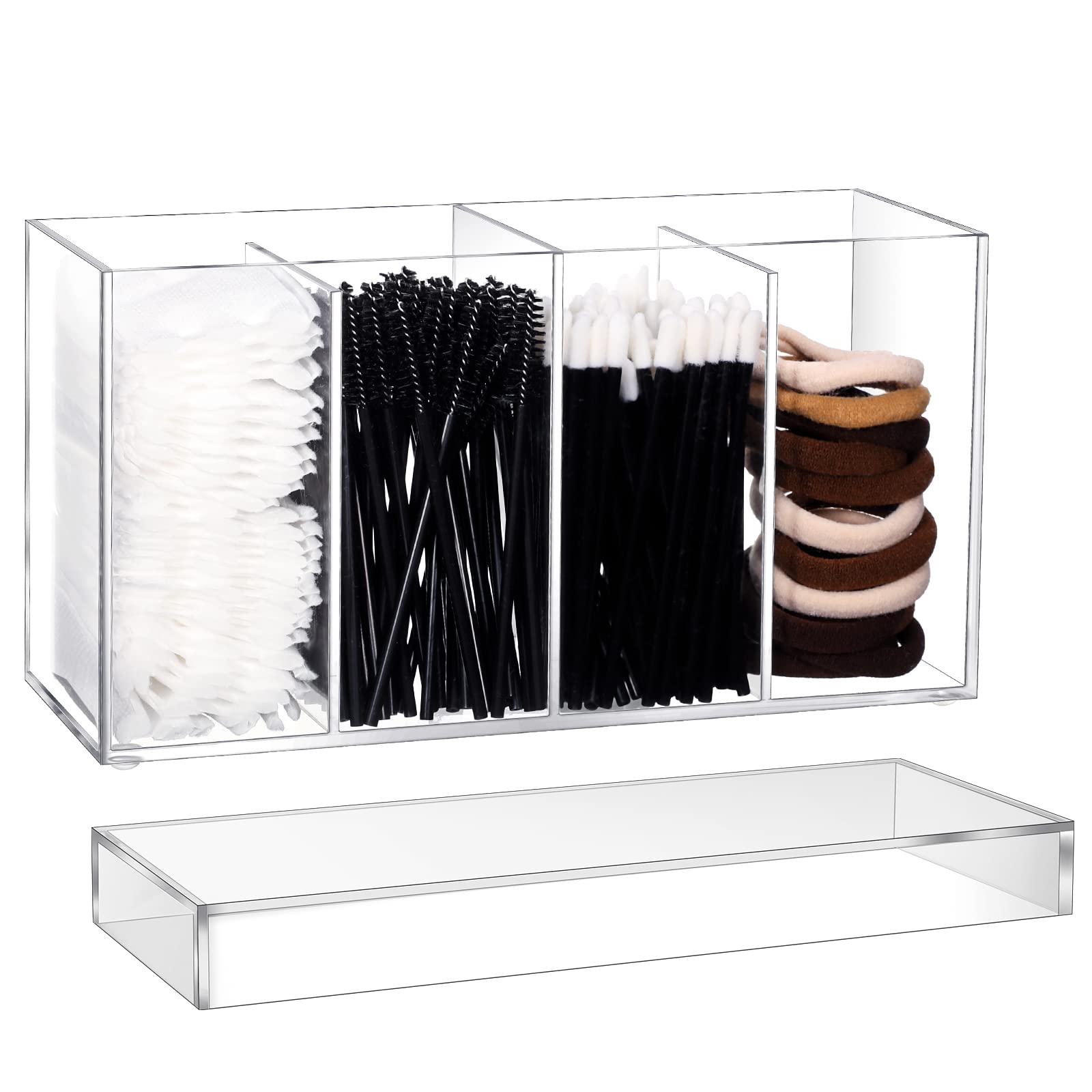 Photo 1 of 1 Pack 4 Compartment Acrylic Makeup Organizer with Lid Lash Cart Organizer for Lash Techs Bathroom Storage with 4 Tray Eyelash Mascara Brushes Supplies Brush Holder for Cosmetics or Office Supplies