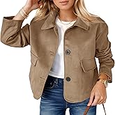 Tankaneo Womens Faux Suede Leather Jackets Casual Cropped Coats Vintage Button Down Shackets
