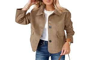Tankaneo Womens Faux Suede Leather Jackets Casual Cropped Coats Vintage Button Down Shackets