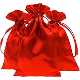 Knitial 4" x 6" Red Satin Gift Bags - Jewelry, Wedding Favor Drawstring Pouches for Baby Shower, Christmas - 50 Pack