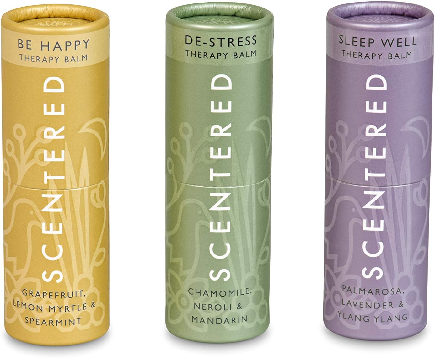 Scentered Aromatherapy Balm Gift Set, Positive & Relaxed, Pack of 3 Balms: Happy, De-Stress, Sleep Well, Lavender, Cedarwood