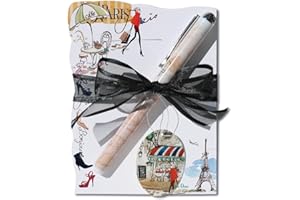 Lissom Design Note Pad Gift Desk Set for Home or Office Memo Sheet Notepad and Pen, 2-Piece, Paris Fashion