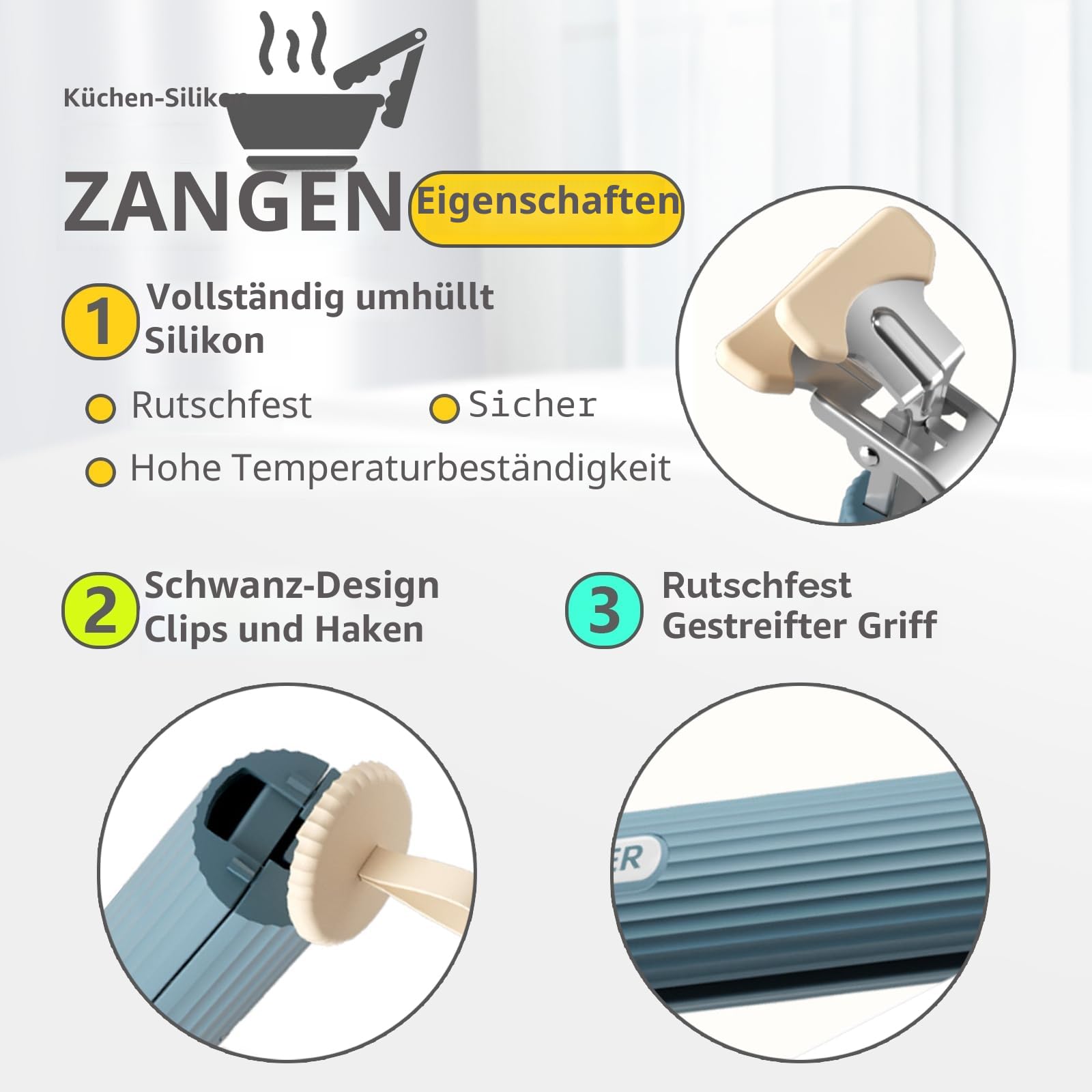 2 Stück Küchenzange, zange für heißluftfritteuse, Ofenzange, Küchenzange aus Silikon für Heißluftfritteuse, Mikrowelle, Küchen-Warmhaltetablett-Greifer (mit 1 wärmeisolierten Handschuhen) 4
