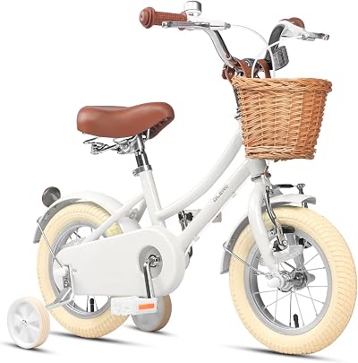 Glerc 12 Inch Kids Bike for Girls 3 4 5 Years Basket Bell Stabilisers White