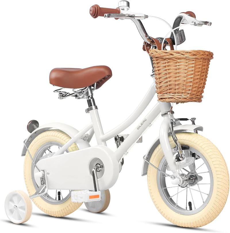 Glerc 12 Inch Kids Bike for Girls 3 4 5 Years Basket Bell Stabilisers White