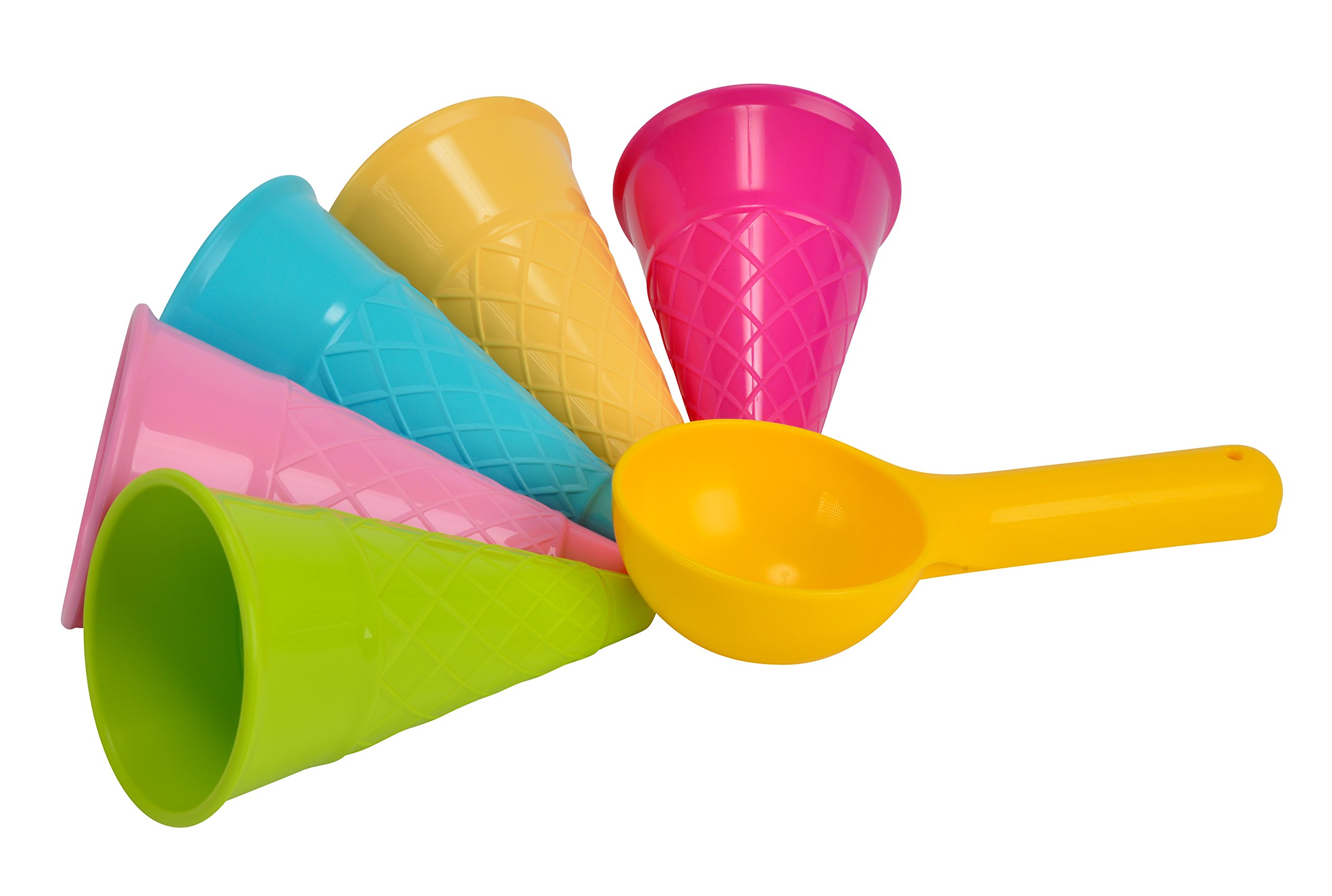 Simba Sandformen EIS – 6‑teiliges Sandspielzeug‑Set mit 5 Waffelformen & Portionierer, EIS‑Sandformen für Kinder, bunter Kunststoff, ca. 15 cm, ab 2 Jahren