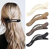 French Flat Hair Clips for Women, 4 Pack Curved Hair Claw Clips for Thick Thin Curly Hair, Strong Hold No Slip Grip Hair Claw Clips for All Hair Textures, Neutral