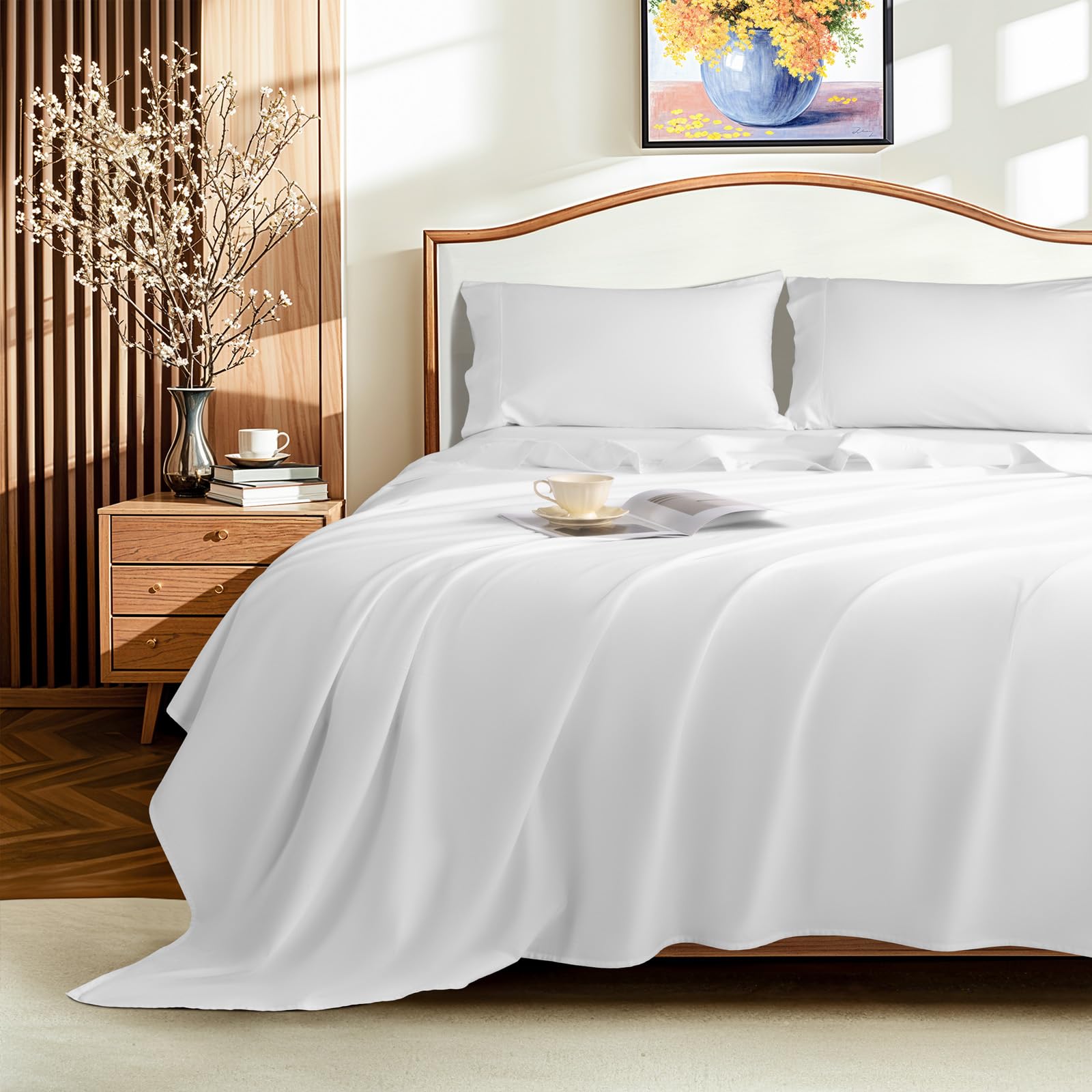 Photo 1 of LBRO2M 1500 Thread Count Sheets 100% Egyptian Cotton Sheets Set 16 Inches Deep Pocket King Size Bedding 4 Pcs Sets (King, White)