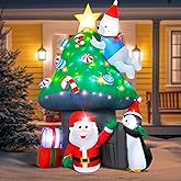 Christmas Inflatable Outdoor Decoration, 7FT Blow Up Mushroom House with Santa, Polar Bear & Penguin, Built-in Colorful Light Inflatable Christmas Tree & Gift Boxes for Xmas Party Yard Lawn Patio