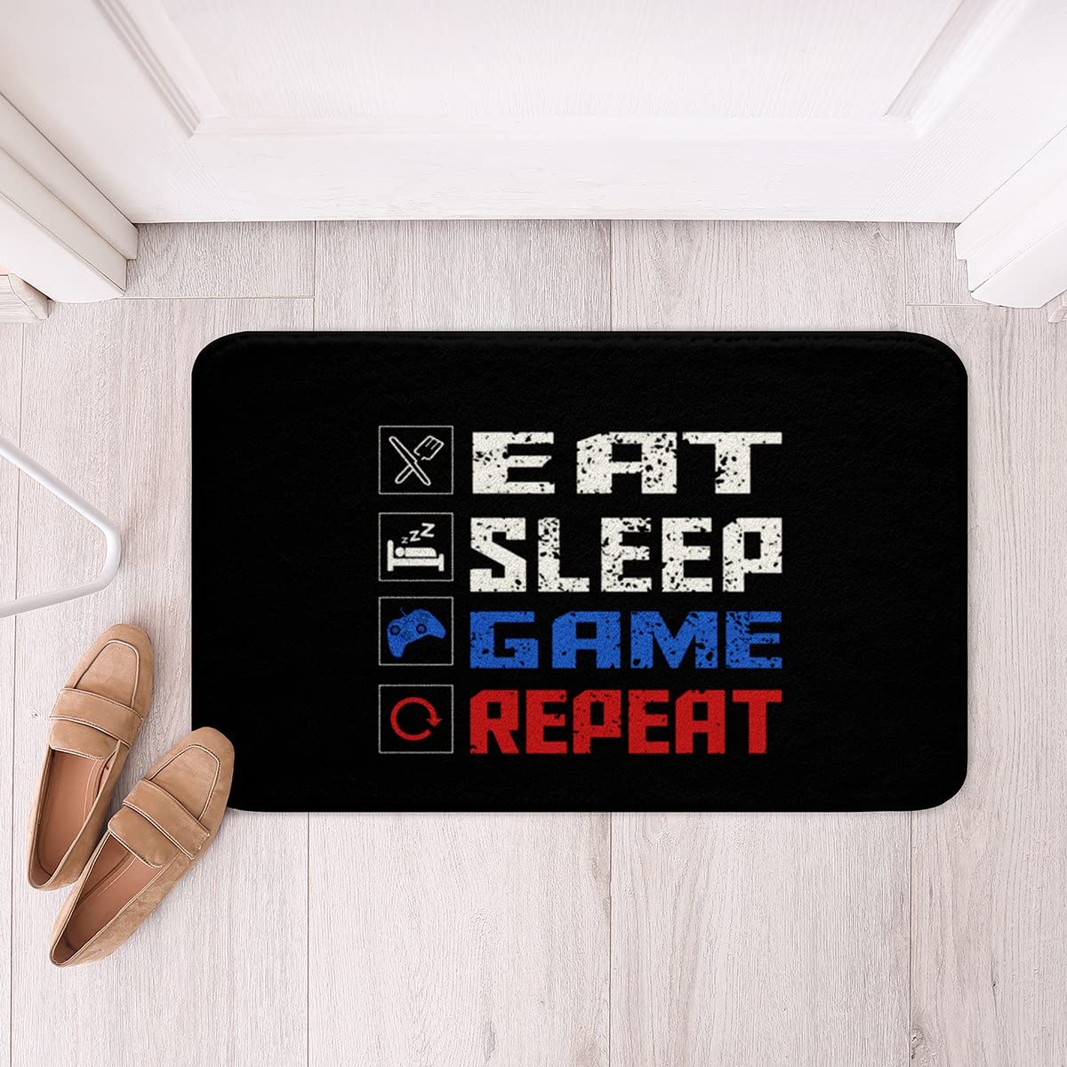 Loussiesd Gamer Bath Mat for Boys Teens Gaming Area Rug Carpet Kids Girls Young Men Eat Sleep Game Repeat Design Non Slip Bathroom Rug Player Soft Shaggy Bedroom Kitchen Doormats 20"x32"