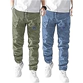 GORGLITTER Boy's Cargo Pants 2 Piece Elastic Waist Hiking Pants Joggers with Pockets